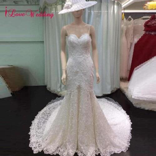 ILoveWedding Vestido de noiva Real Photo Sexy Spaghetti Straps gelinlik Mermaid Lace Open Back Boho Wedding Dresses