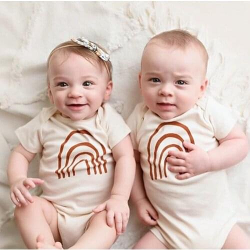 Ins Baby Bodysuits For Boys And Girls 2021 Cotton Short Sleeve Newborn Clothes Summer Rainbow Climbing Jumpsuits Twins Clothing