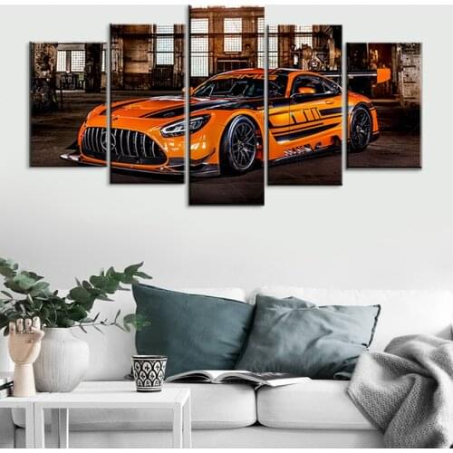 Canvas 5pcs Painting Home Decoration Wall Art AMG GT3 Supercar Picture Car Prints Modular Modern Frame Poster For Living Room