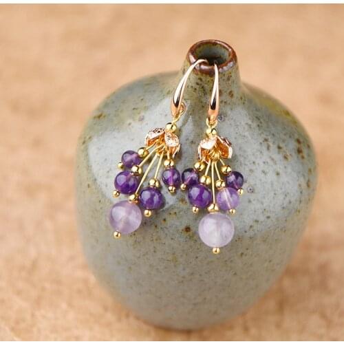 Korean jewelry dangle crystal earrings purple, New Original nature pearls earrings