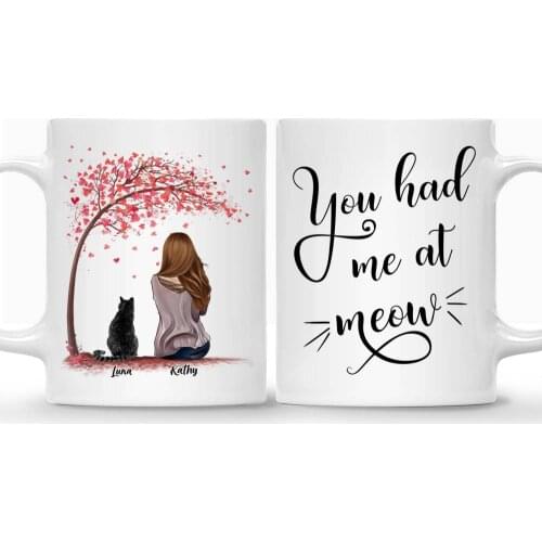 Cat Lovers Personalized Mug Girl and Cats Pink Leaves Life Is Better with A Cat Coffee Cups Gift for Family DIY 11/15 Oz RR2023