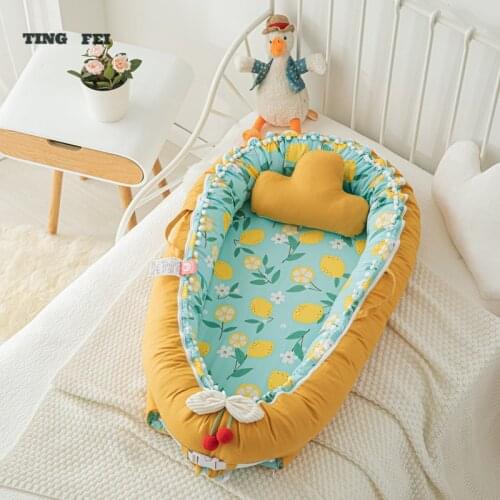 90X50cm Baby Nest Bed with Pillow Portable Crib Travel Bed Infant Toddler Cotton Cradle for Newborn Baby Bed Bassinet Bumper