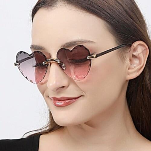 MAYTEN 2021 Vintage Rimless Heart Women Sunglasses Clear Gradient Sun Glasses Outdoor Goggles Party Eyewear Oculos De Sol