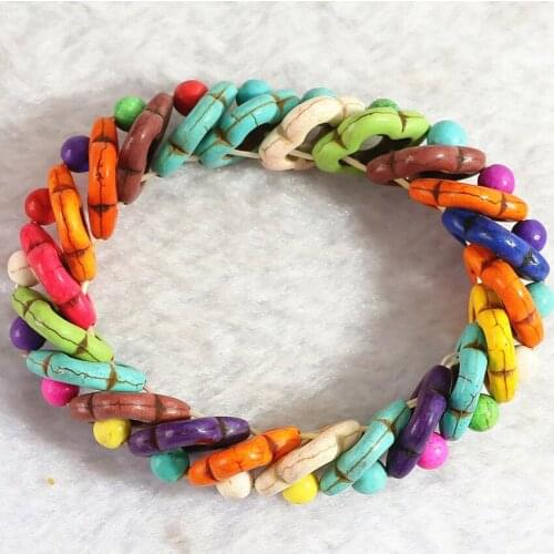 Fashion Bohemia style bracelets bangles for women multicolor calaite turquoises flower beads 15mm strand jewelry 7.5inch B310