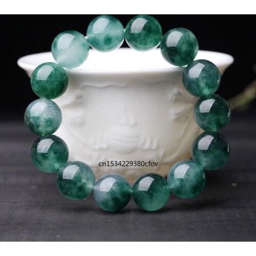 Natural Emerald Jade 8-14mm Beads Bracelet Elastic Bangle Charm Jewellery Fashion Accessories Hand-Carved Woman Luck Amulet Gift