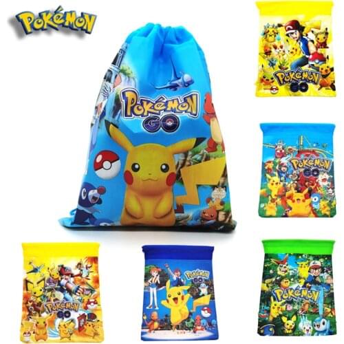 34*27cm Pikachu Pokemon non-woven drawstring bag school bag gift drawstring pocket portable travel bag toy collection bag