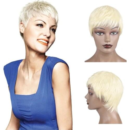 Pixie Cut Black Blonde Wigs Short Cosplay Wig Female Haircut Puffy Straight Wigs Cheap 613 Blonde Synthetic Hair Full Wig