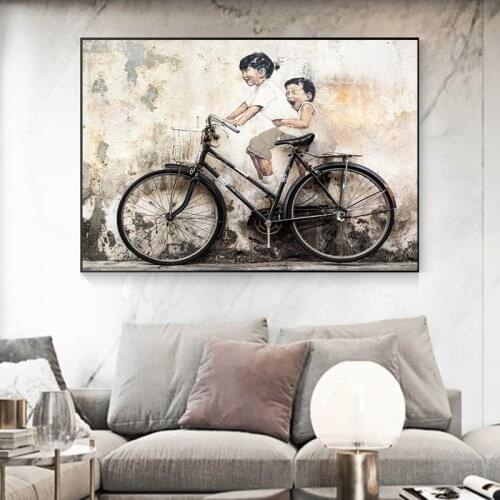 Printed Banksy Kids Push Bike Super Size Print Stencil Street Art Graffiti Urban Canvas Painting Wall Decorration Frameless