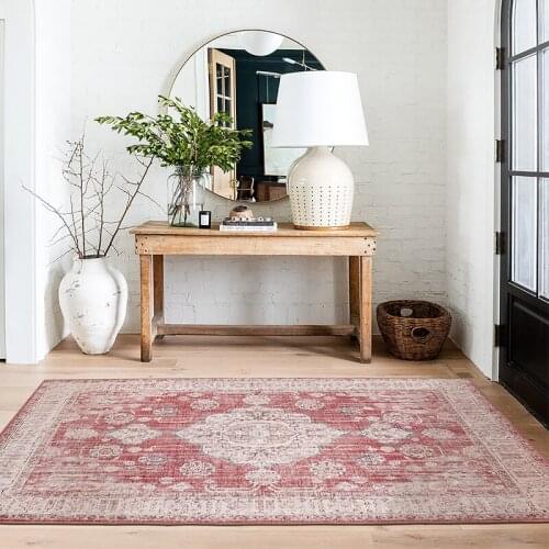 Persian Style Bedroom Living Room Carpet Retro Red Non-slip Kitchen Mat European Bedside Carpet Vintage Study Room Rugs Carpet
