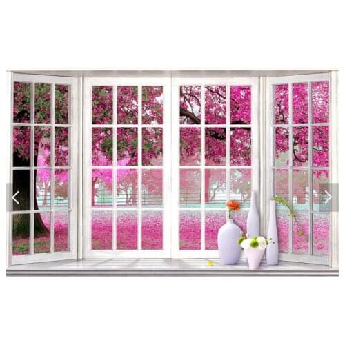 Custom photo wallpapers 3d TV wallpaper murals Cherry trees French window 3 d background wall papers for living room decoration