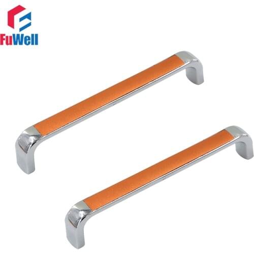 2pcs Modern Door Handle Orange Zinc Alloy Furniture Kitchen Cabinet Handles Pull 128mm Hole Pitch Furniture Grips