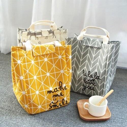 Lunch Bags Waterproof Insulated Canvas Portable Reusable Lunch Bags Thermal Oxford Lunch Box Tote Bento Pouch for Students