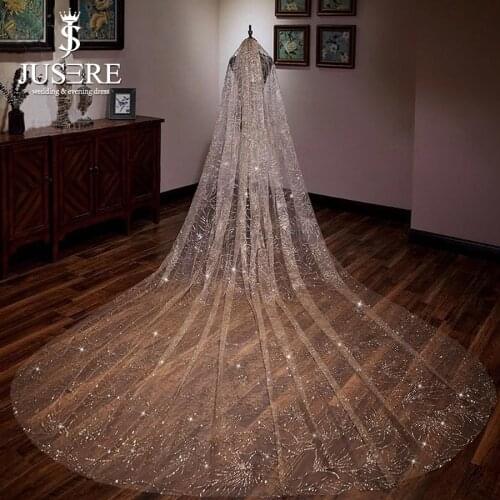 Jusere Champagne Golden Shiny New Arrival Long Train Marriage 3m Sparkle Bridal Veil 2018