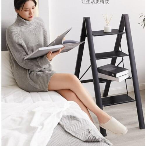 Ultra-thin Multifunctional Folding Ladder Household Herringbone Ladder Indoor Thick Aluminum Alloy Rack Three Step Ladder Stool