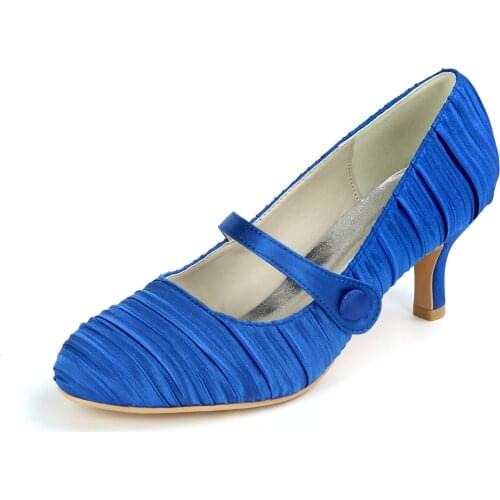 Mary Jane Lady Round Toe Heels Pleated Satin Bridal Wedding Party Cocktail Banquet Lower heel Retro Vintage Lady Maid shoes