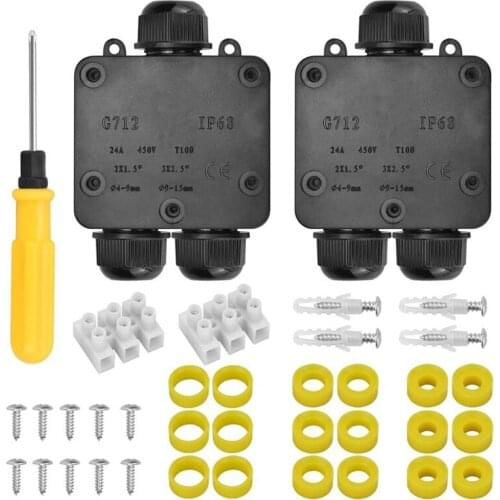 Waterproof Junction Box IP68 Outdoor Gland Electrical Junction Box with 3 Cable Connector for 4-15 mm Diameter Cable