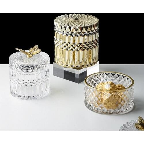 Green Jewelry Storage Jar Transparent Glass Storage Tank Golden Butterfly Cover Desktop Decoration Storage Box Hydroponic Vase