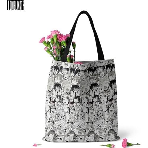 Ladies Canvas Shopping Bag Cartoon Anime Japanese Girl Shoulder Bag Gray High Quality Large Capacity Casual Lightweight Tote Bag