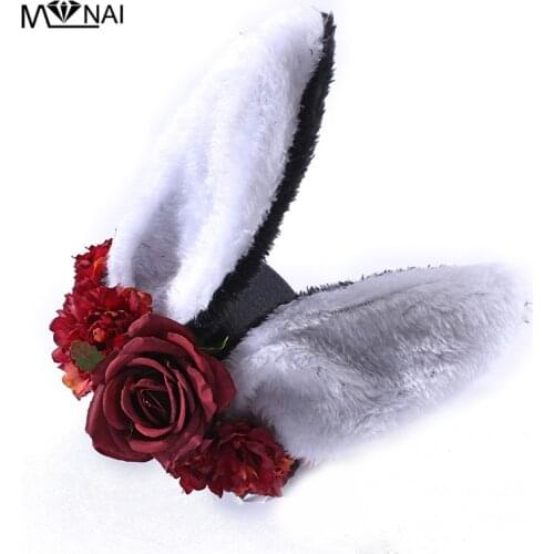 Anime Hat steam punk Fascinator Hats Rabbit Ears Hairpins Cosplay Anime Rose Flower Mini Steampunk Top Hat