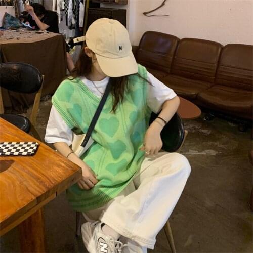 High Quality Ladies Korean Love V-neck Waistcoat Autumn 2021 Mid-length Layered Sleeveless Knitted Vest