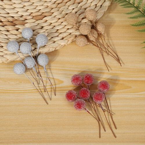 10pcs Artificial Pomegranate Red Cherry Bouquet Stamen Small Berry Apple Rattan Garland Material Christmas Decorative DIY