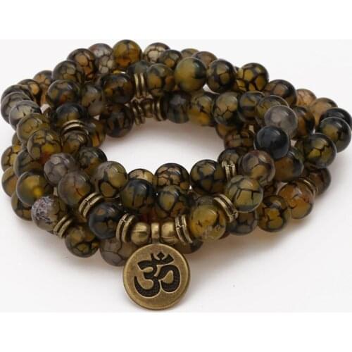 108 beads 8mm elastic adjustable Lotus life tree Buddha OM eye Chakra Reiki agate Onyx Yoga Bracelet necklace yjg3