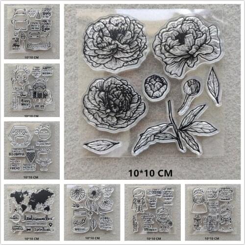 11 Styles) 10*10 CM Girl Flower Clear Stamps DIY Scrapbooking Craft Supplies Silicone Seal Custom Photo Album Stamping