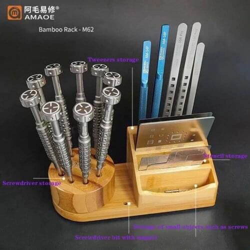Amaoe M62 360° Rotating Screwdriver Tweezer Storage Stand Wooden Organizing Holder Mobile Phone Maintenance Tool Accessories Box