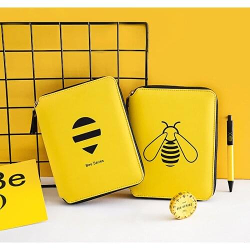 B6 Notebook Spiral Journal with Pen Diary Bee Agenda Planner Oragnizer Line Notepad Zipper Note Book Traveler Daily Handbook Set