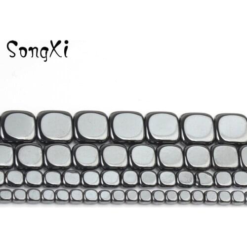 Natural Stone Black Hematite Beads Square Shape Loose Spacer Beads DIY Bracelet Necklace for Jewelry Making Accessories 15 Inch
