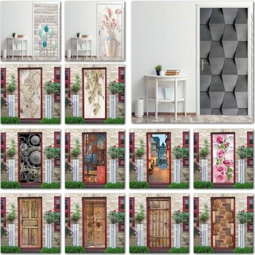2Pcs/Set Black Geometry Modern Door Sticker Waterproof Vinyl Furniture Decoration Art Poster Peel And Stick Home Decor Decal 3D