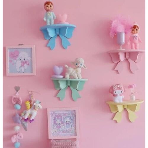 Wooden Bow Shelf Wall-mounted Cosmetic Storage Rack Kids Room Decoration Organizer Holder Wall Shelves for Bedroom Decor Frame