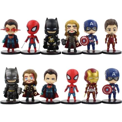 6pcs/lot Super Hero The Avengers 3 Q Version Iron man Thor Spiderman Action Figure Collection Model Toys Doll