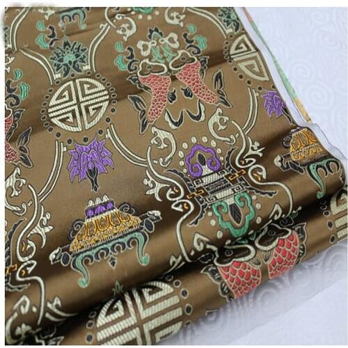 HLQON brocade dual-fish Bronze fabric patchwork felt tissue telas bed sheet cheongsam dress children coat cloth 75cm width