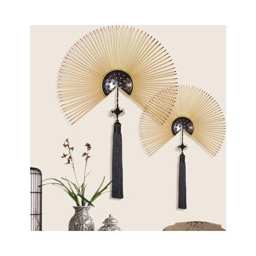 Chinese-style retro iron wall ornaments creative fan-shaped soft ornaments, living room background wall pendant wall decoration