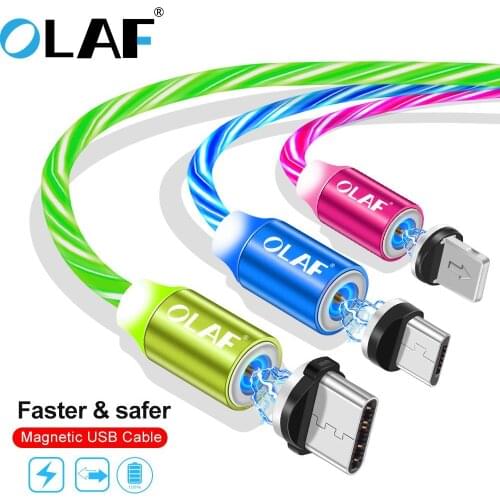 Olaf Magnetic Cable LED Glowing Flow Fast Charging Micro USB Type C Cable For iPhone XS XR For redmi note 7 Magnetic Wire Cord