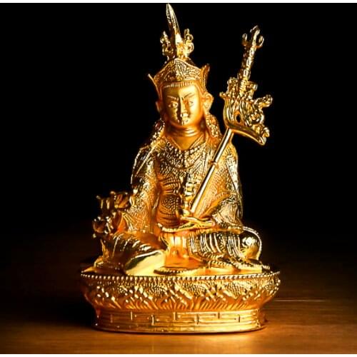 5.9"Tibet Tibetan Buddhism Macht Metal Guru Rinpoche Padmasambhava Buddha Statue