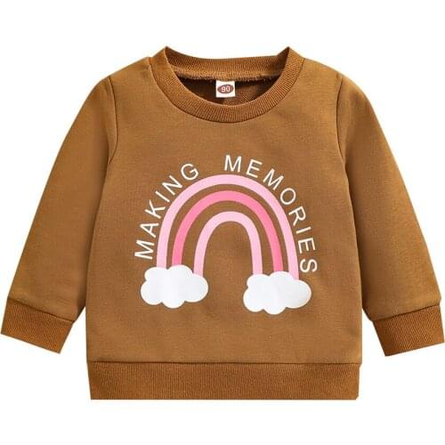 2021 1-6Y Toddler Baby Girls Boy Sweatshirt Rainbow Letter Print Round Neck Long Sleeve Pullovers Spring Autumn Brown Top