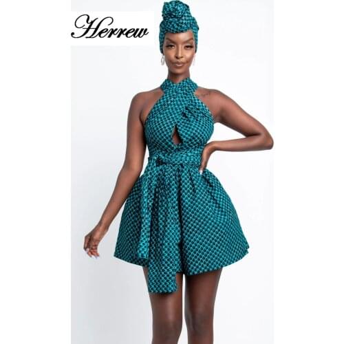 Fashion Women African Clothes Dashiki Summer DIY Lace Up Jumpsuit Short Pants Wide Leg African Dresses Ladies Plus Size Clothing