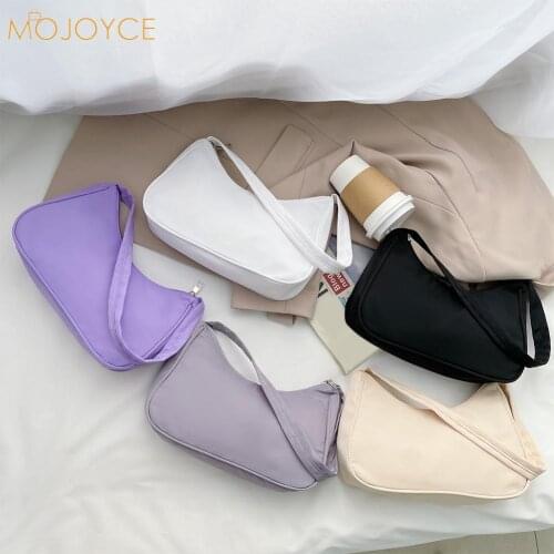 Fashion Solid Color Underarm Bag Nylon Hobos Bag Women Zipper Shoulder Bag