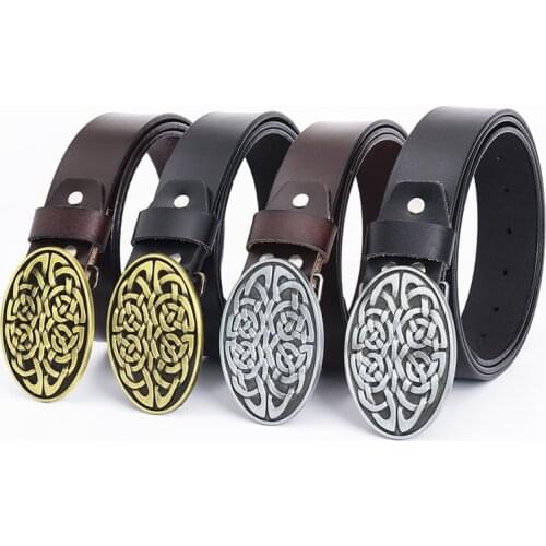 Fashion new foreign trade mens leather belt retro flower zinc alloy belt buckle mens sealing pants