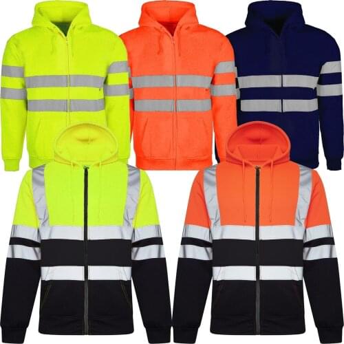 Men Reflective strip sanitation overalls fleece hooded Jacket for cold-proof outdoor sweater Work Safety Coat Outdoor
