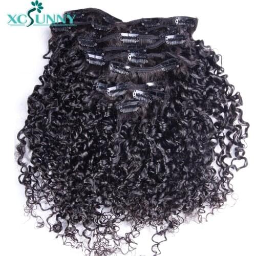 Human Hair Clip In Hair Extensions Mongolian Kinky Curly Hair Weave Natural Color Full Head 8Pcs/Set 10Pcs/Set xcsunny