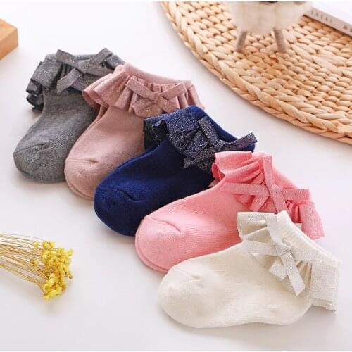 0-12M Newborn Baby Lace Socks Bow Princess Socks Girls Infant Spring and Autumn Baby Cotton Socks Girls Breathable Ruffled Socks