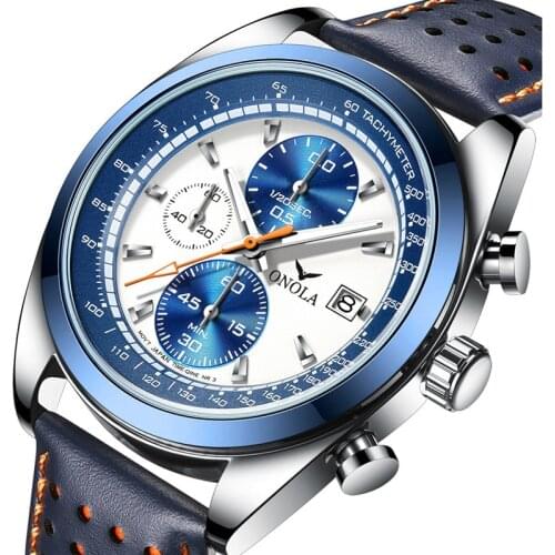 2021 new fashion mens quartz watch business casual multi-function belt waterproof watch