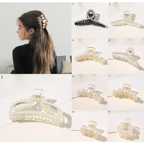 2021 New Solid Color Big Pearls Plastic Hair Claw Clips Big Size Makeup Hair Styling Barrettes Women Hair Accessories Fashion