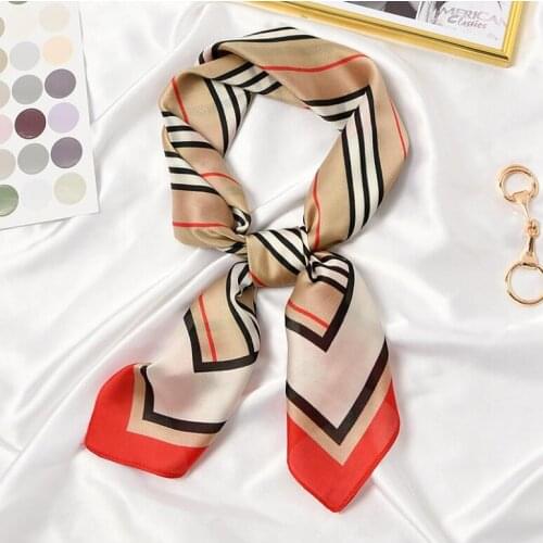 New 70x70cm Women Multifunction Polyester Silk Scarf Elegant Stripes Printed Casual Satin Small Square Wraps Scarves Shawl