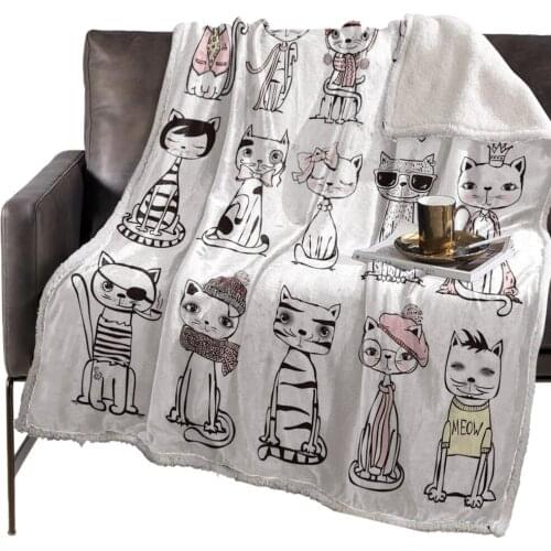 Cartoon Cat Blanket Floral Fleece Blanket for Kids Girl Couch Soft Plush Bedspreads Quilt Drop Ship Blankets for Beds