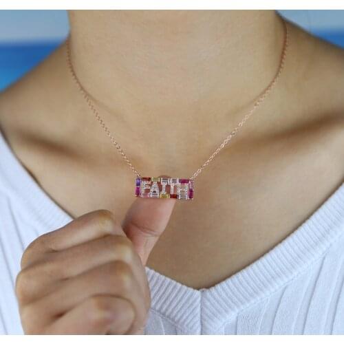 Rainbow cz faith letter necklace encourage for friend gift Jewelry