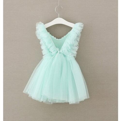 Toddler Girls Dresses summer Princess ruffles sleeve Dress back cross Design for Baby Girls lace Clothes 3-8Y